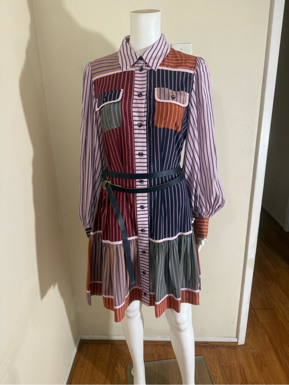 Zimmermann Multicolor Striped Patchwork Shirt Dress